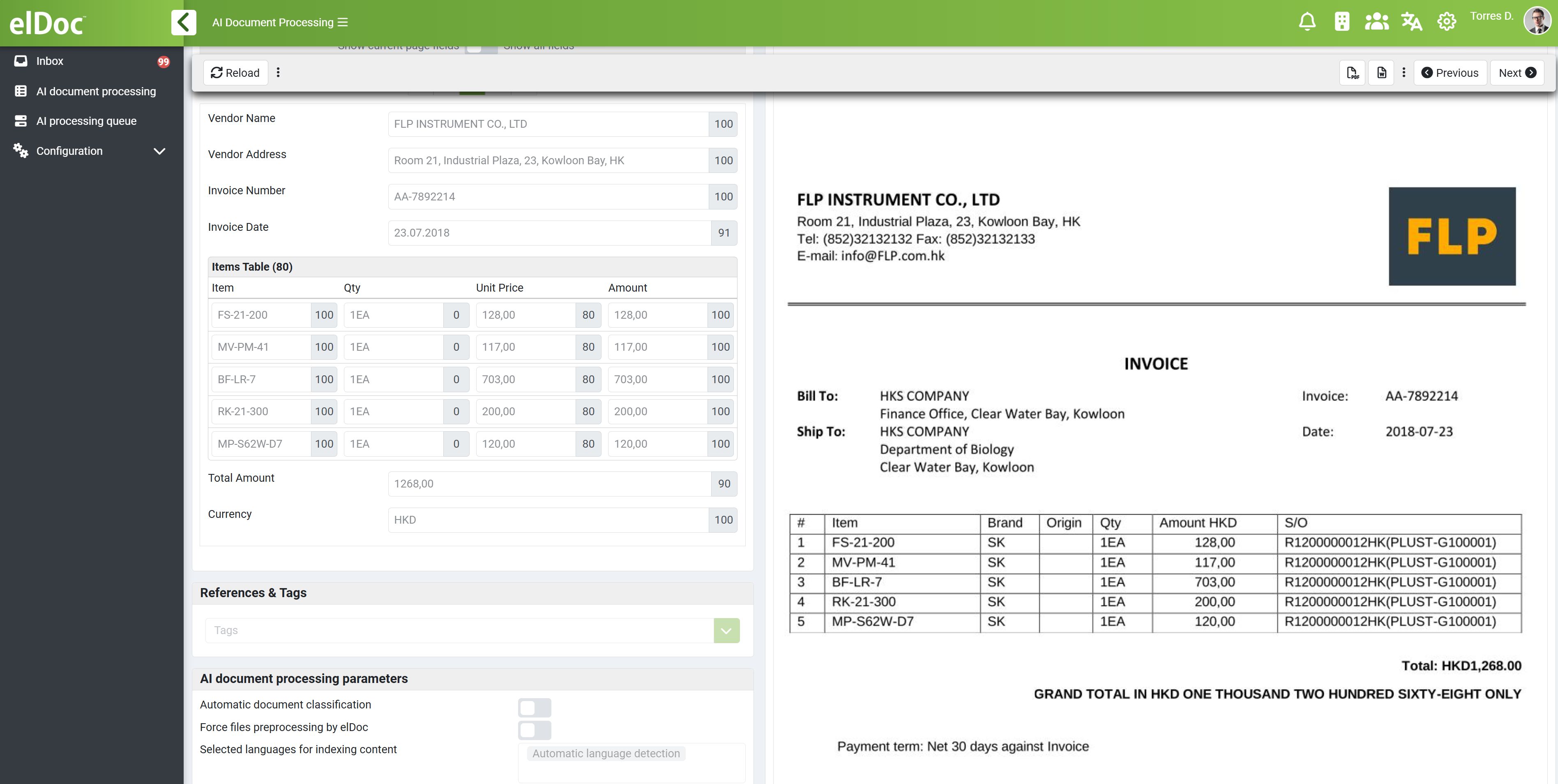 elDoc IDP for invoices