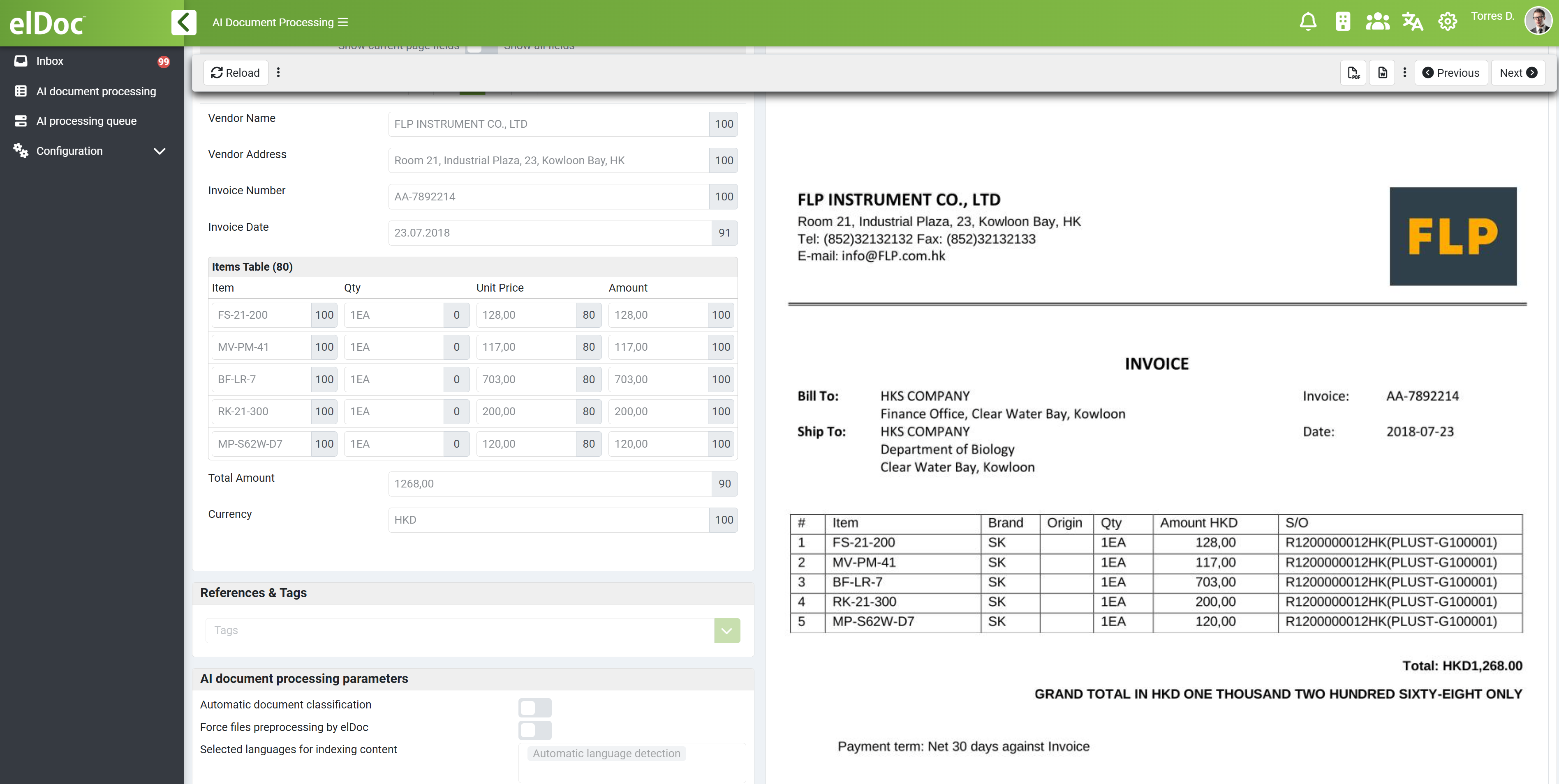 elDoc Intelligent Document Processing for Invoices