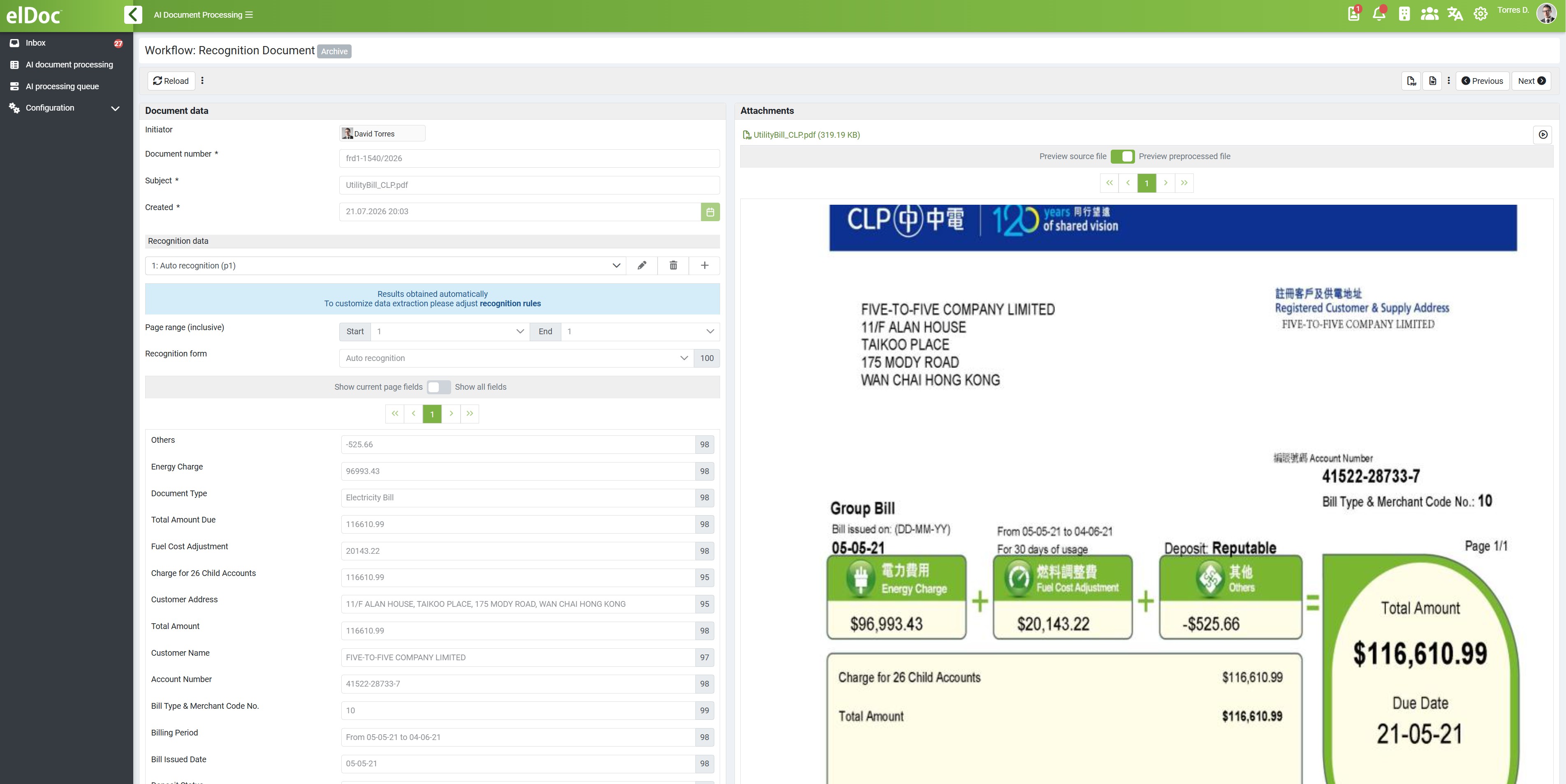 elDoc Utility Bills Data Capture