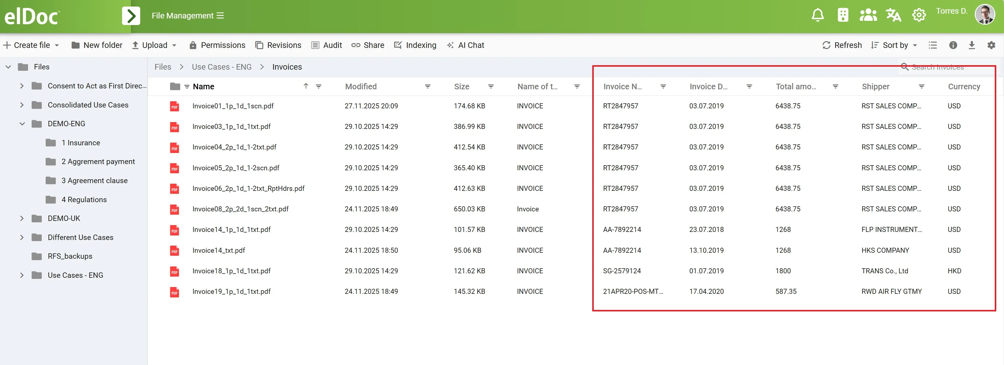 elDoc View Indexing Data